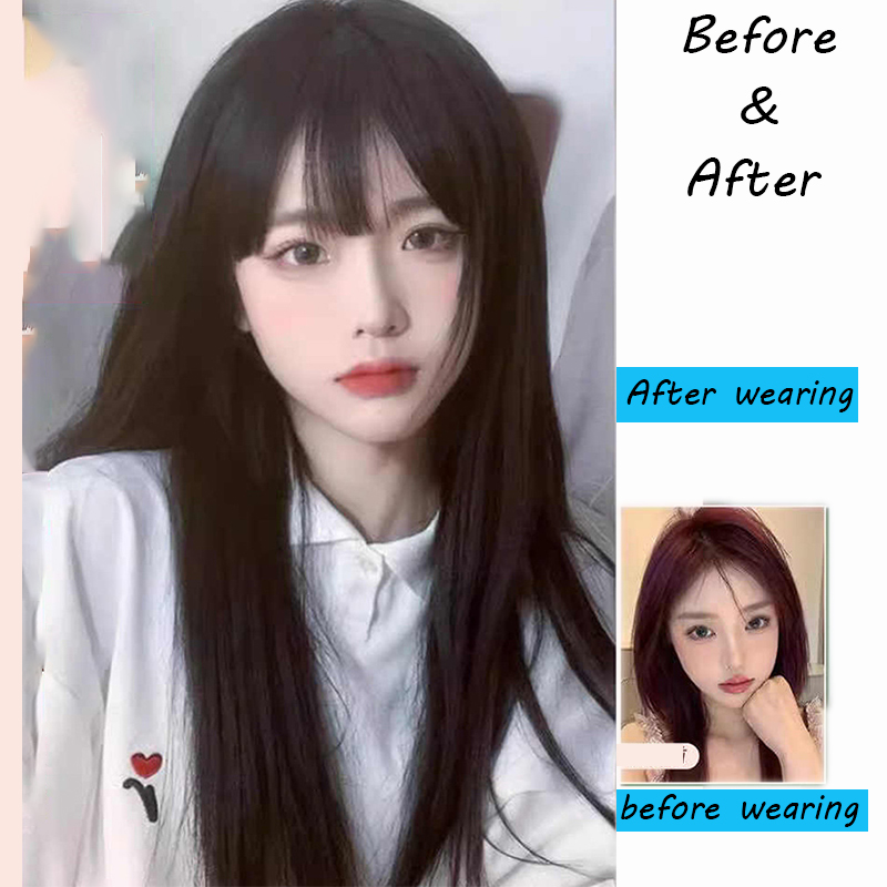Synthetic Korean Black Long St - Anime Cosplay Girl With Black Hair review and price