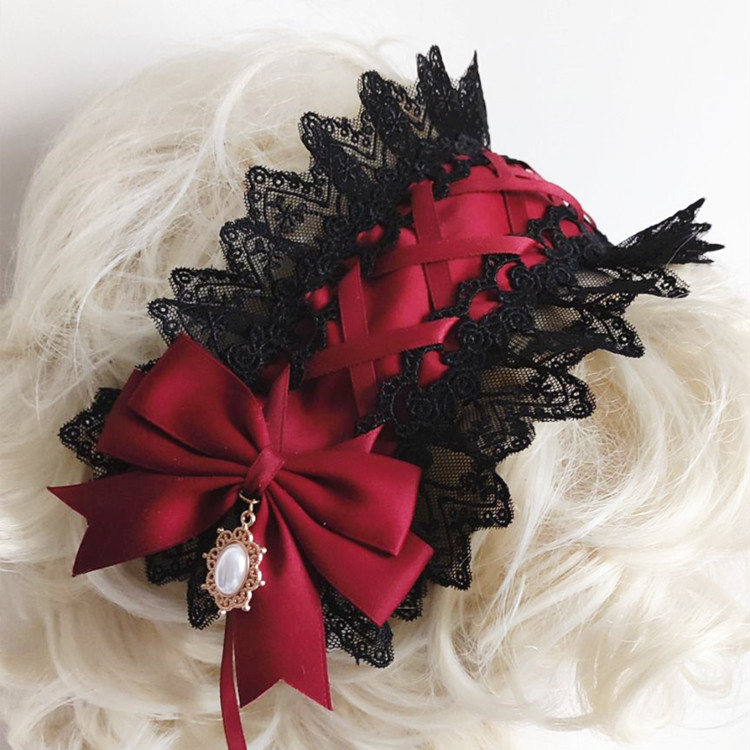 Red Dark Gothic Lolita Lace Ha - Anime Cosplay Girl With Black Hair review and price