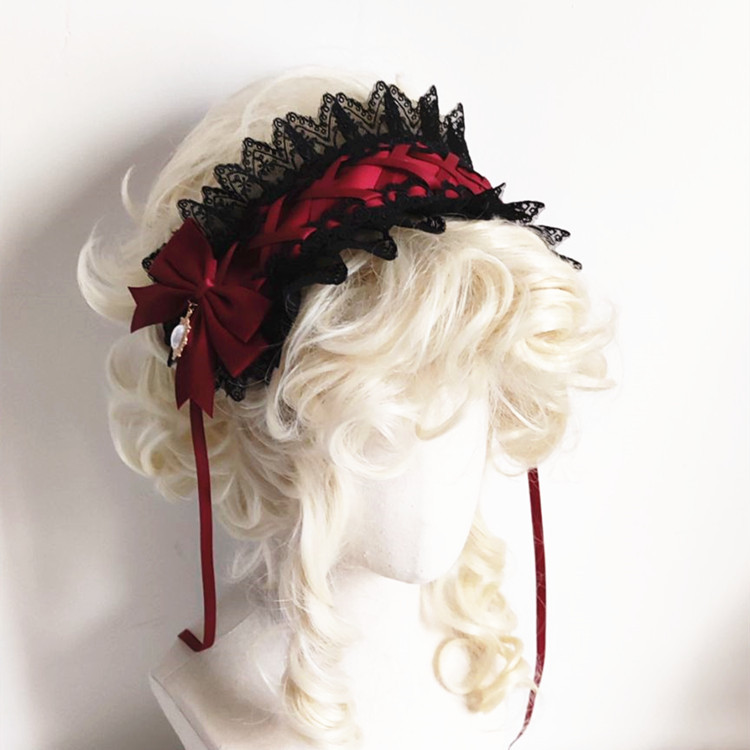 Red Dark Gothic Lolita Lace Ha - Anime Cosplay Girl With Black Hair review and price